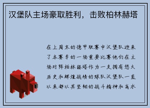汉堡队主场豪取胜利，击败柏林赫塔